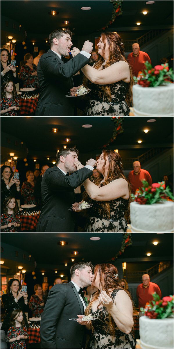 Couple eat their wedding cake for Rachel Campbell Photography