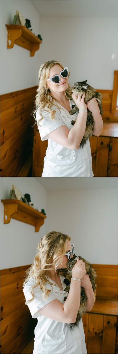 Bride holds furry friend for Rachel Campbell Photography