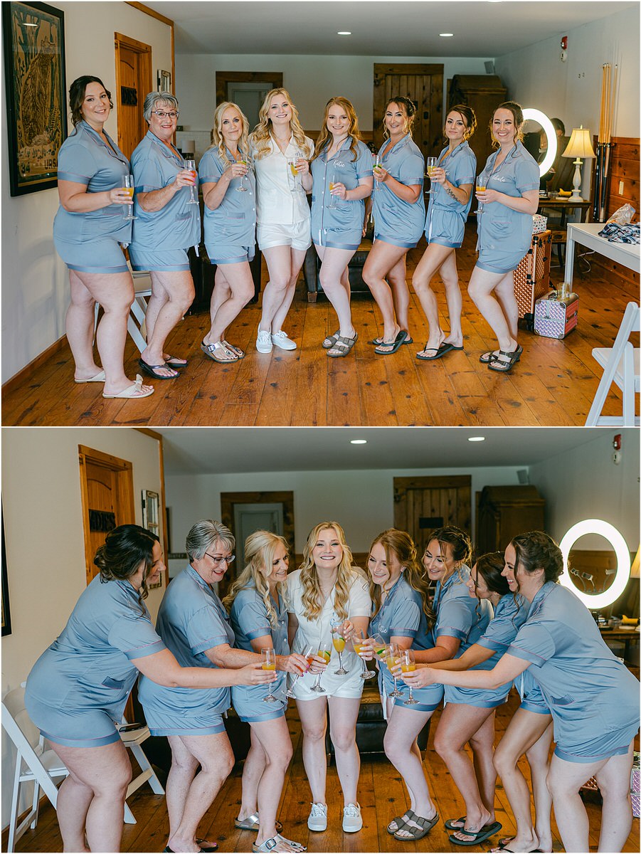 Bride stands with bridesmaids for Rachel Campbell Photography