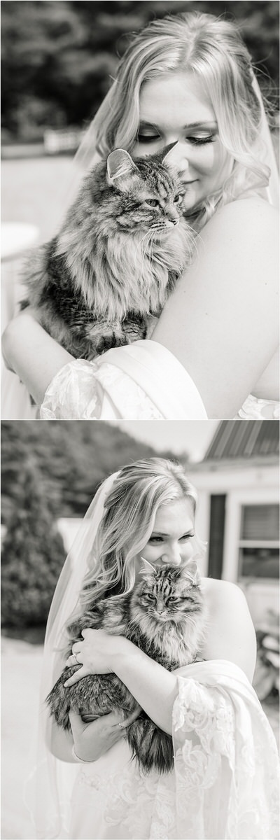 Bride holds cat for Rachel Campbell Photography