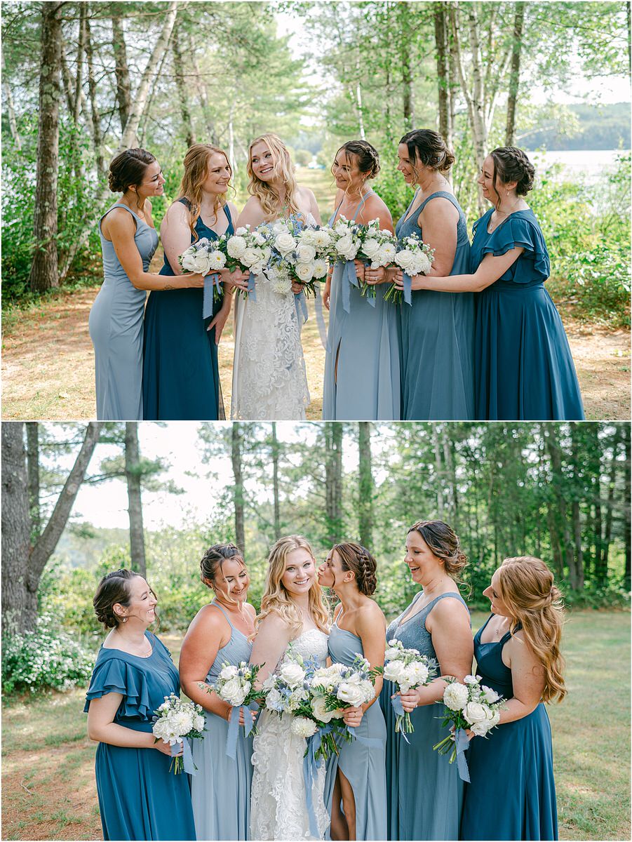 Family and friends laugh with bride at Bear Mountain Inn