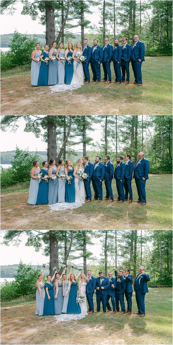 Wedding party laugh and smile with bridesmaids at Bear Mountain Inn