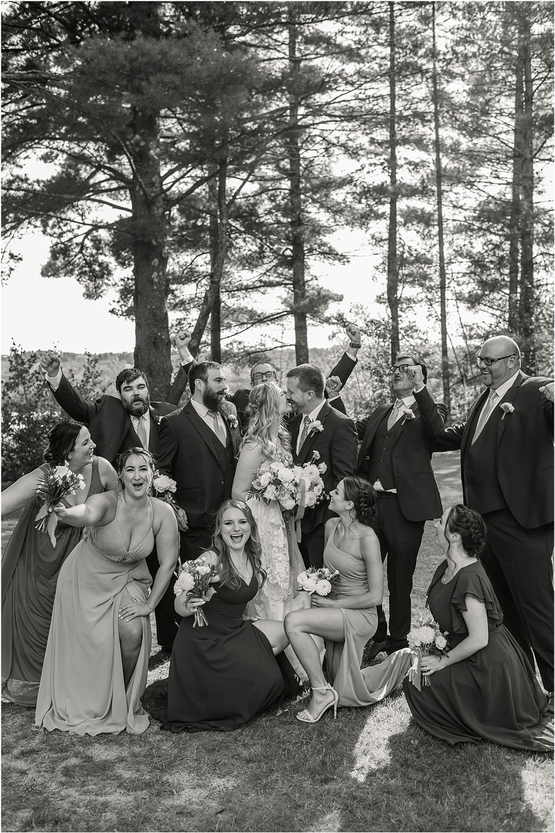 Family and friends celebrate with bride and groom at Bear Mountain Inn