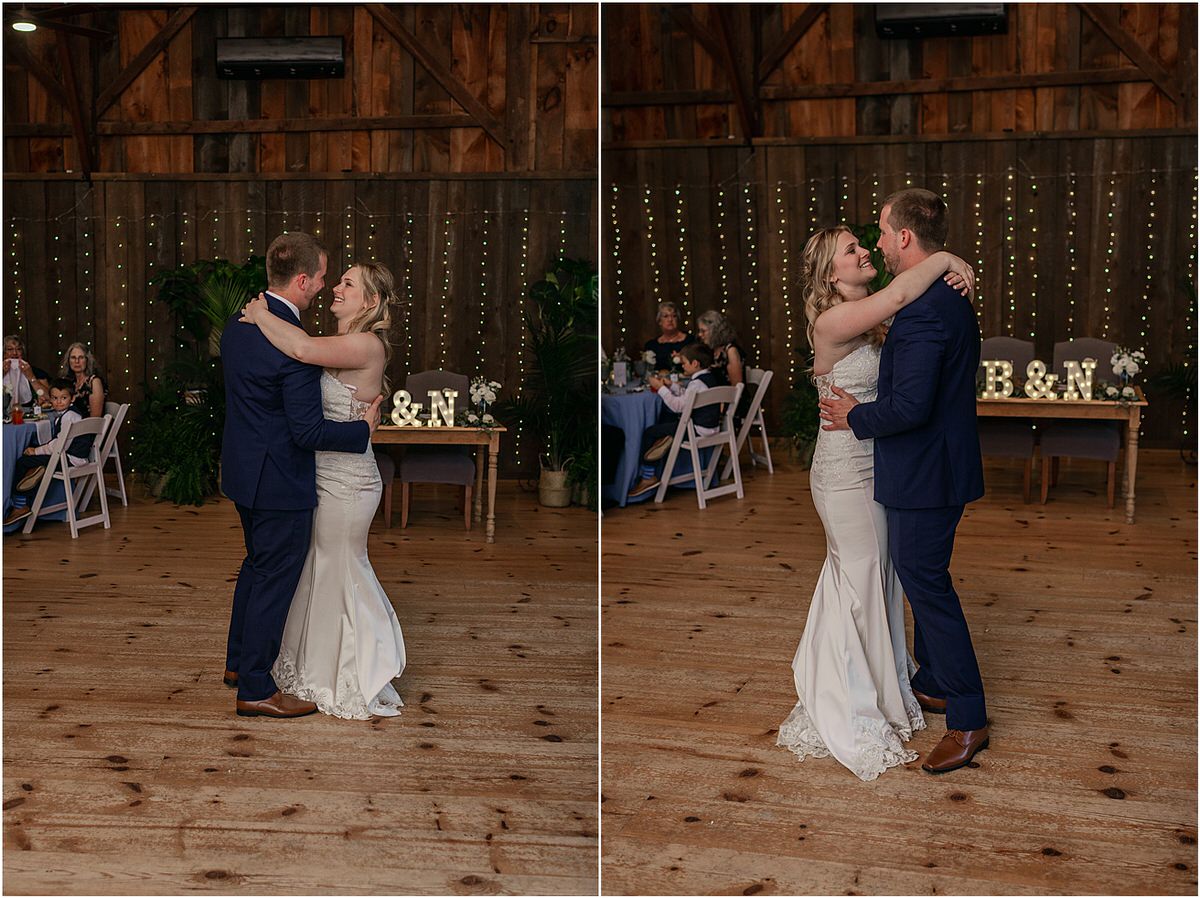 Bride and groom dance together for Rachel Campbell Photography