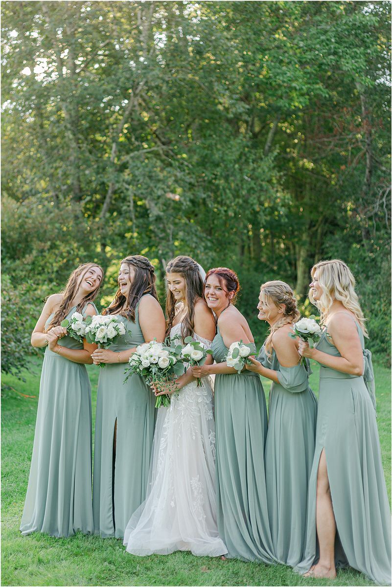 Bride stands with bridesmaids at Harmony Hill Farm