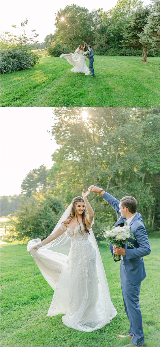 Bride and groom dance together outside at Harmony Hill Farm