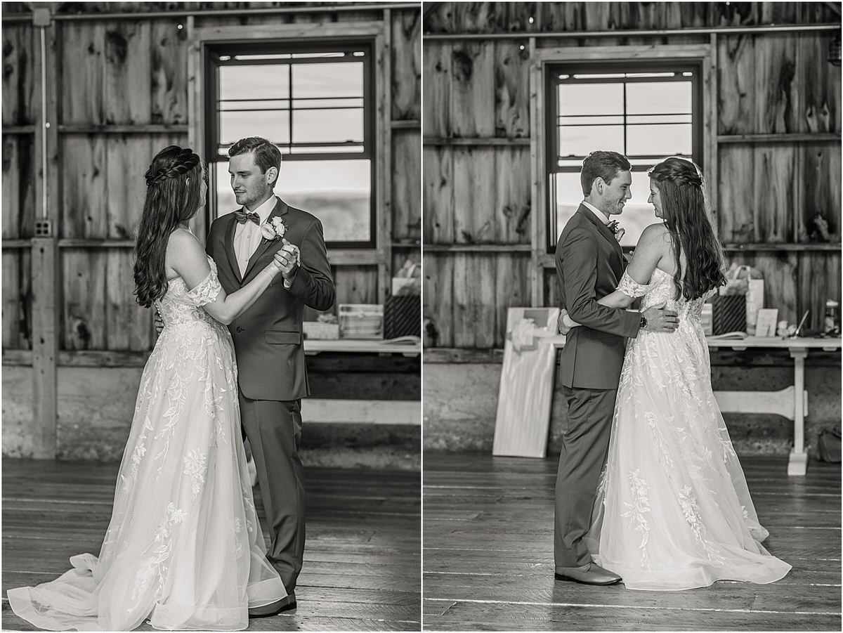 Bride and groom dance together at Harmony Hill Farm