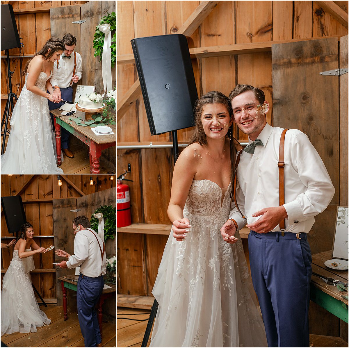 Couple enjoy their wedding cake at Harmony Hill Farm