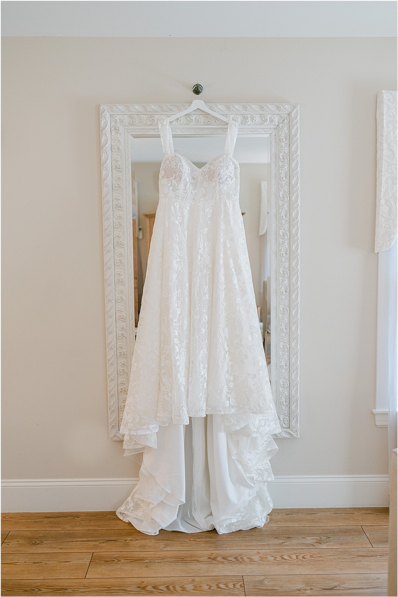 Gorgeous wedding gown at The Red Barn at Outlook Farm
