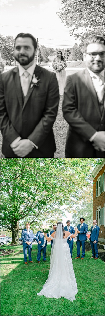 Groomsmen see Bride for the first time at The Red Barn at Outlook Farm