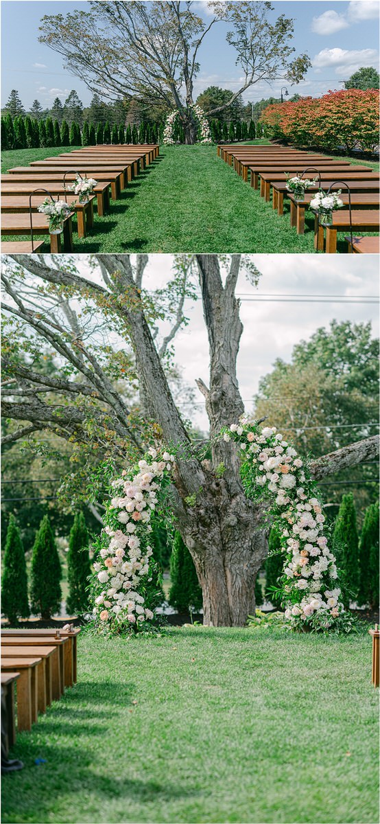 Wedding ceremony alatar at The Red Barn at Outlook Farm