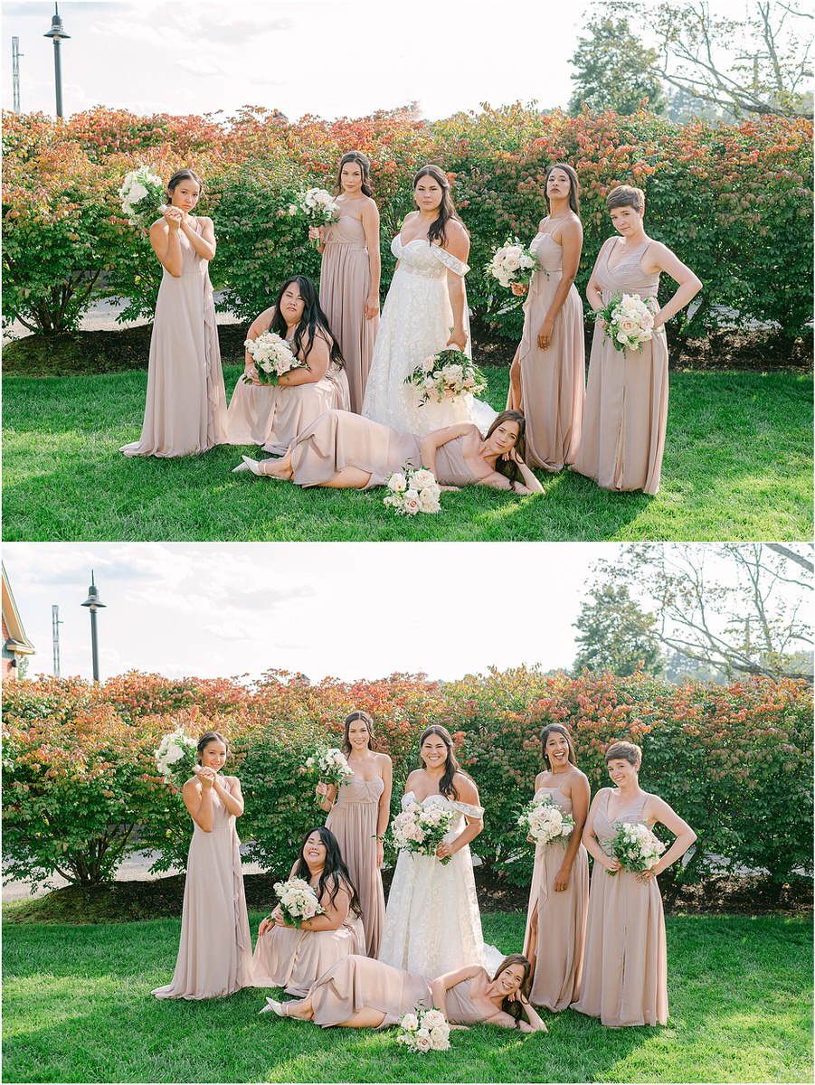 Bridesmaids stand with bride for Rachel Campbell Photography