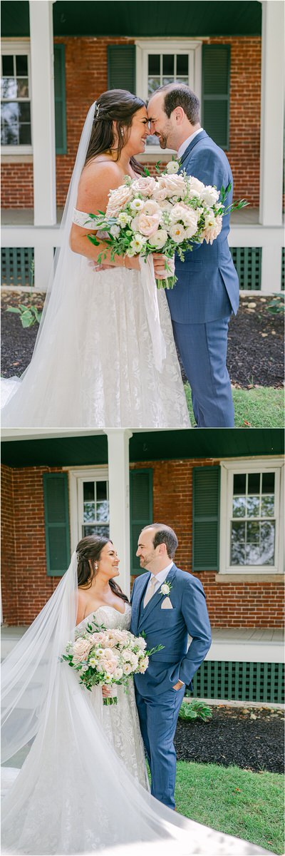 Bride and groom smile at each other for Rachel Campbell Photography