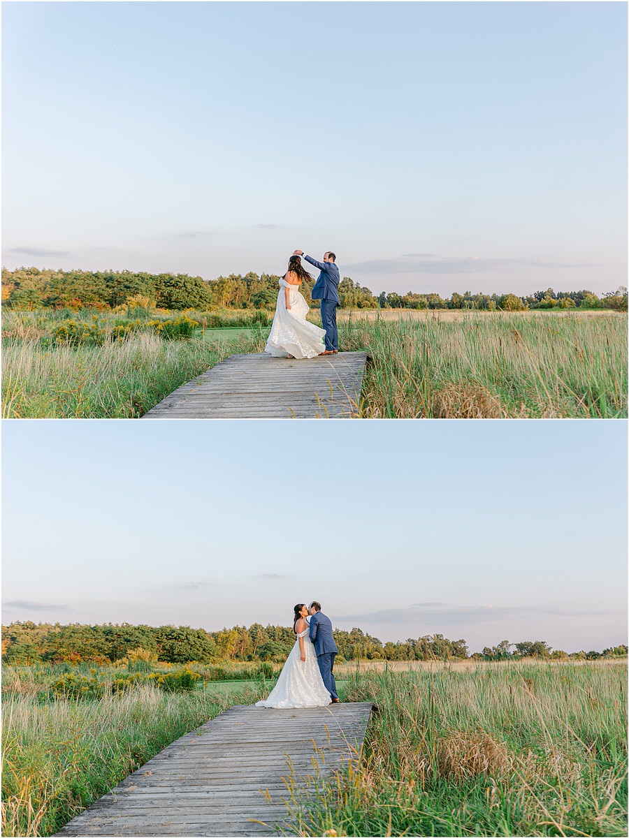 Couple dance together on the dock for Rachel Campbell Photography